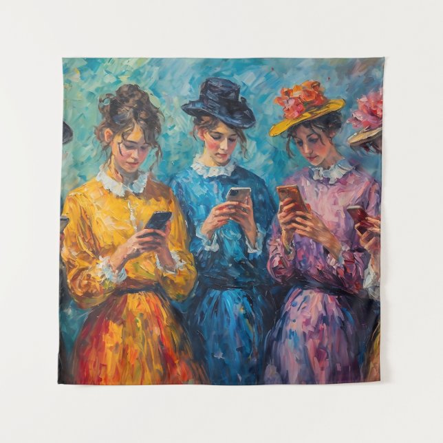 19th Century People Using Smartphones Tapestry (Front)