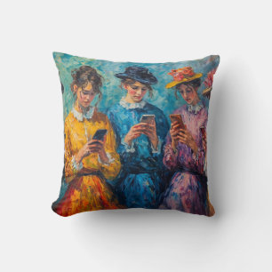 19th Century People Using Smartphones Throw Pillow