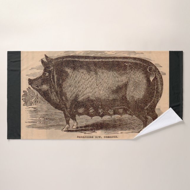 19th century pig print Berkshire sow no. 1 Bath Towel (Bath Towel)