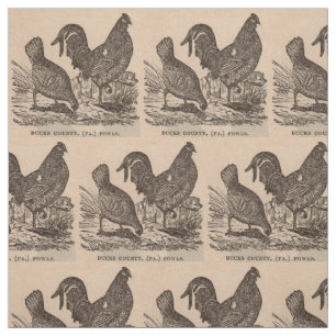 19th century print Bucks County fowls chickens Fabric