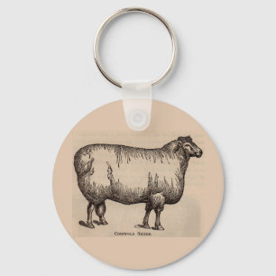19th century print Cotswold sheep Keychain