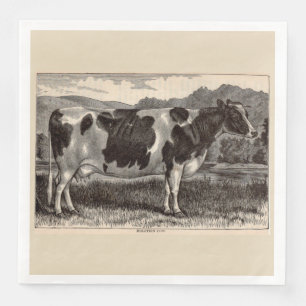 19th century print Holstein cow Napkin