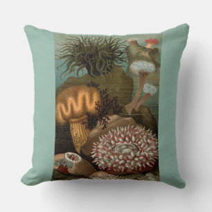 19th century print sea anemones throw pillow