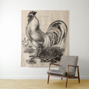 19th century print white Dorking rooster Tapestry