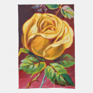 19th-Century Yellow Pearl Rose Illustration Kitchen Towel