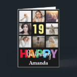 19th Happy Birthday Photo Collage Modern Black Card<br><div class="desc">19th Happy Birthday Photo Collage Modern Black Card with personalized name. For further customization,  please click the "Customize it" button and use our design tool to modify this template.</div>