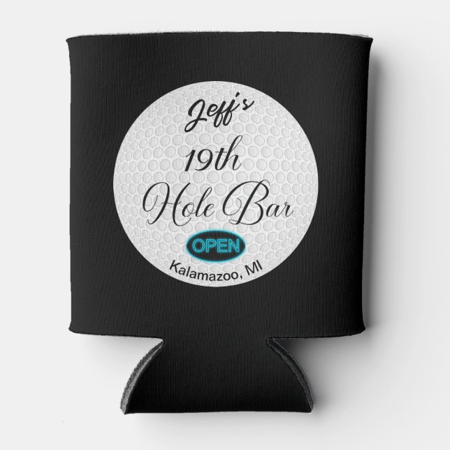 19th Hole Bar Personalized Golf Ball Design Bar Can Cooler (Front)