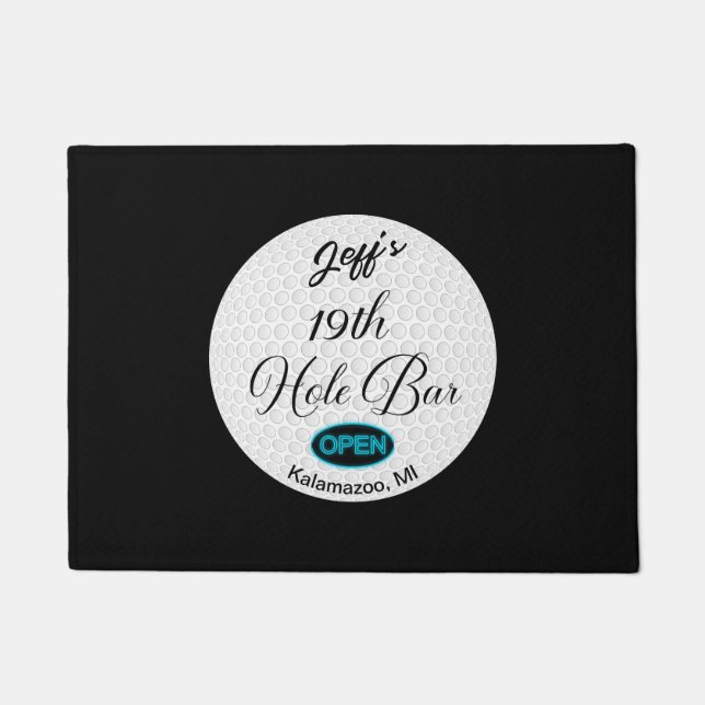 19th Hole Bar Personalized Golf Ball Design Bar Doormat (Front)
