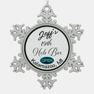 19th Hole Bar Personalized Golf Ball Design Bar Snowflake Pewter Christmas Ornament