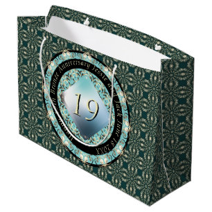 19th Wedding Anniversary Acquamarine MedallionText Large Gift Bag
