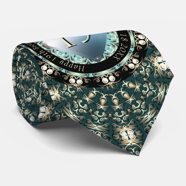 19th Wedding Anniversary Acquamarine MedallionText Tie (Rolled)