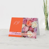 19th Wedding Anniversary Card pastel roses