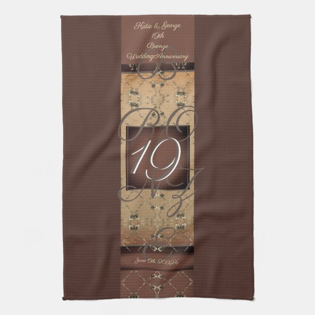 19th Wedding Anniversary Dark Bronze Kitchen Towel (Vertical)
