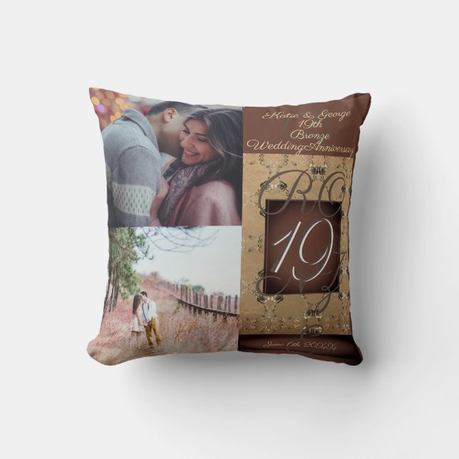 19th Wedding Anniversary Dark Bronze   Throw Pillow (Front)