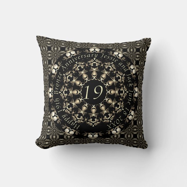 19th Wedding Anniversary Mandala Medallion Text  Throw Pillow (Front)