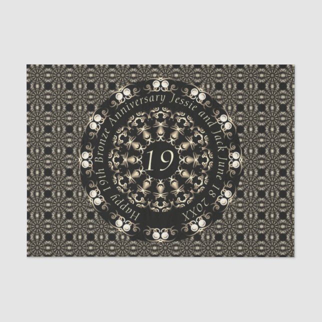 19th Wedding Anniversary Mandala Medallion Text  Tissue Paper (Front)