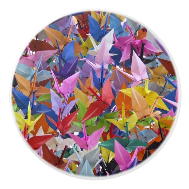 1,000 Origami Paper Cranes Photo Ceramic Knob (Front)