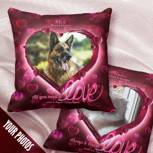 1+1 Photo Pet Love & Keepsake, Red Neon Hearts - Throw Pillow