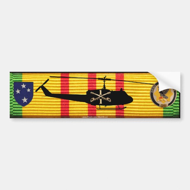 1/1st Cav. 23rd Inf. Div. UH-1 Huey on VSM Ribbon Bumper Sticker (Front)