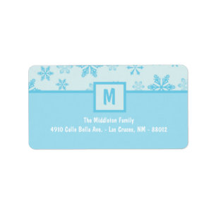 1.25"x2.75" Blue Snowflakes Stick On Mailing Label