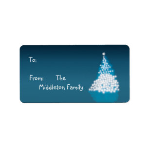 1.25"x2.75" Blue Whit XMAS Tree Stick On Gift Tag