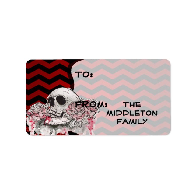 1.25"x2.75" Christmas skull Rose Gothic Chevron re Label (Front)