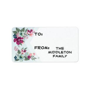 1.25"x2.75" Christmas Tropical Flower on Blue Ombr Label