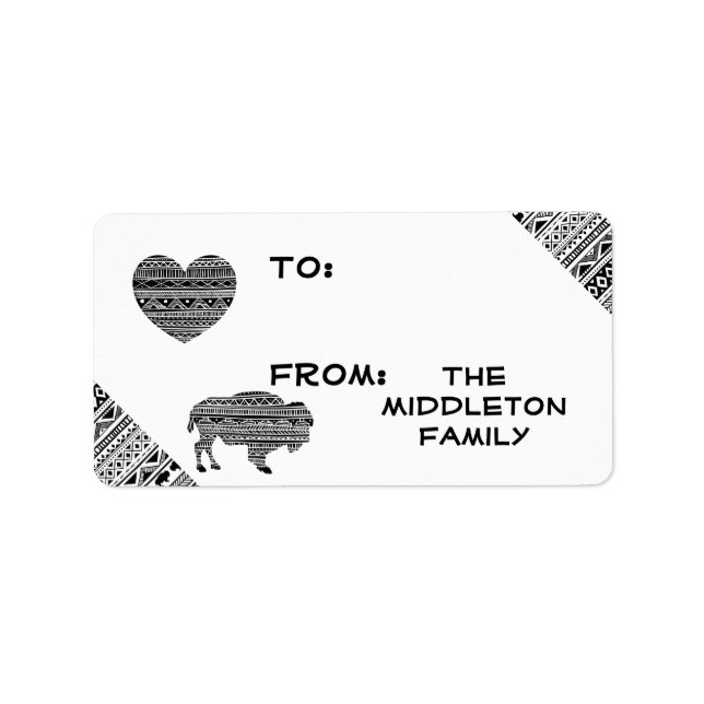 1.25"x2.75" Christmas XMAS Boho Buffalo Tribal Pat Label (Front)