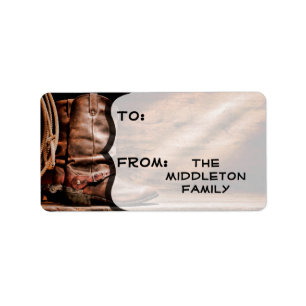 1.25"x2.75" Christmas XMAS Cowboy Boots Barn Wood Label