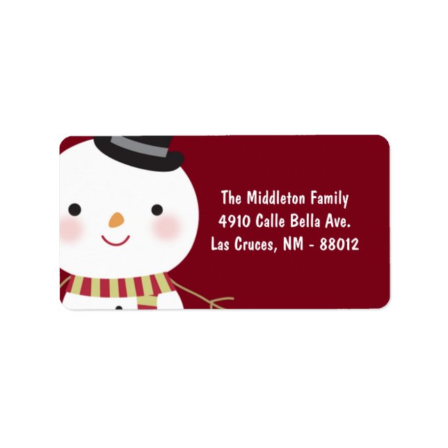 1.25"x2.75" Crimson Red Snowman Mailing Address Label (Front)
