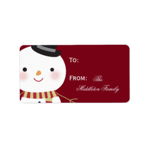 1.25"x2.75" Crimson Red Snowman Stick On Gift Tag