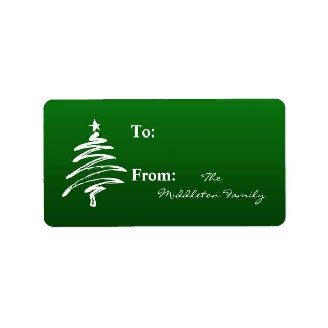 1.25"x2.75" Green Whit XMAS Tree Stick On Gift Tag (Front)