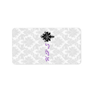 1.25"x2.75" Hershey's Miniature Black Purpl Damask Label