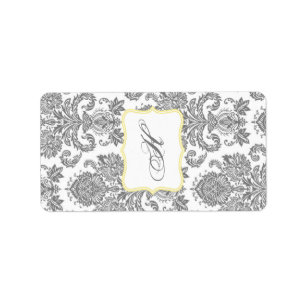 1.25"x2.75" Hershey's Miniature Grey Yellow Damask Label