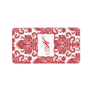 1.25"x2.75" Hershey's Miniature Red White Damask Label