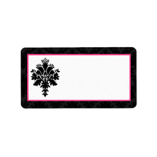 1.25"x2.75" Mailing Address Black Hot Pink Damask Label