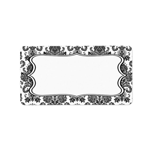 1.25"x2.75" Mailing Address Black White Damask Lac Label (Front)