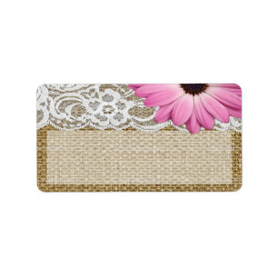 1.25"x2.75" Mailing Address Burlap Lace Daisy Flow Label