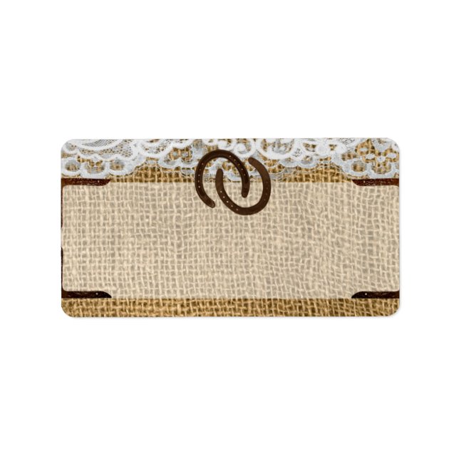 1.25"x2.75" Mailing Address Horse Shoes on Burlap Label (Front)