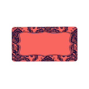 1.25"x2.75" Mailing Address Navy Blue Damask Lace Label