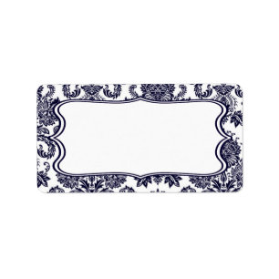 1.25"x2.75" Mailing Address Navy Blue Damask Lace Label