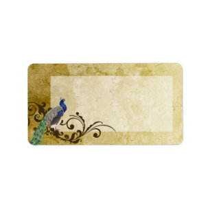 1.25"x2.75" Mailing Address Peacock Vintage Feathe Label