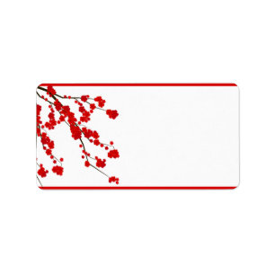 1.25"x2.75" Mailing Address Red Cherry Blossom Label