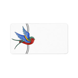 1.25"x2.75" Mailing Address Traditional Bird Tatto Label