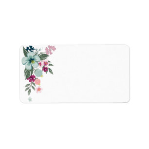 1.25"x2.75" Mailing Address Tropical Flowers on Wh Label