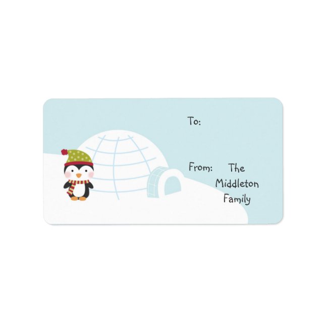 1.25"x2.75" Penguins Igloo Stick On Gift Tag (Front)