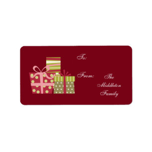 1.25"x2.75" Red XMAS Presents Stick On Gift Tag