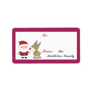 1.25"x2.75" Santa Rudolf Reindee Stick On Gift Tag