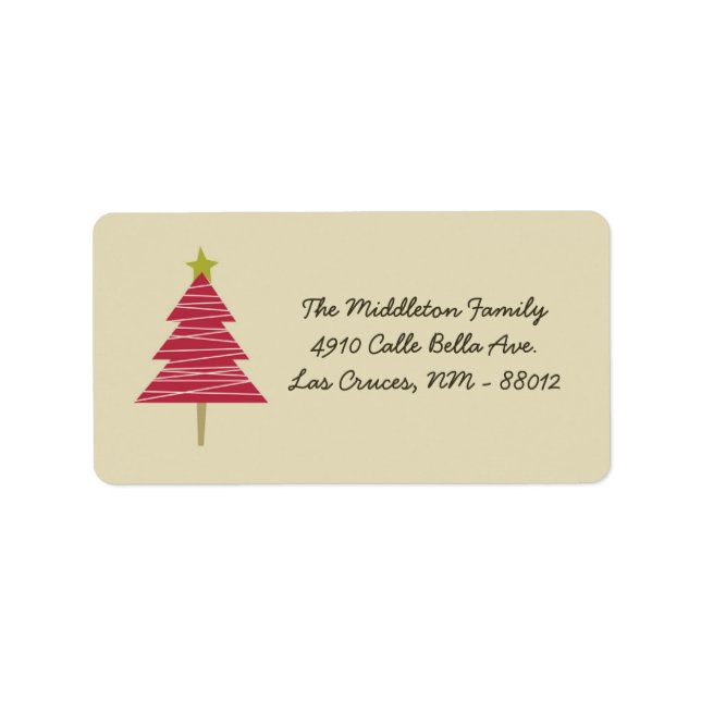 1.25"x2.75" Tan & Red XMAS Tree Mailing Address Label (Front)