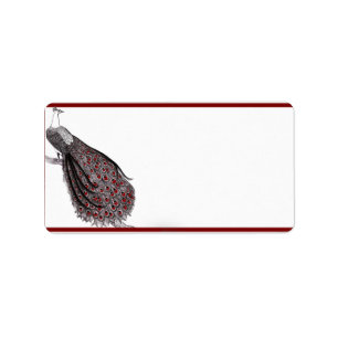 1.25" x 2.75" Mailing Address Peacock Red Black Label